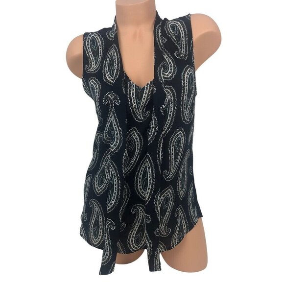 ANN TAYLOR Size S Paisley Print Sleeveless Blouse Top Tie Neck Keyhole Tank Top - Picture 4 of 7
